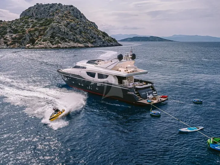 SEAS THE DAY Posillipo Technema 85 - anchored with the water toys SEAS THE DAY Posillipo Technema 85 - anchored with the water toys