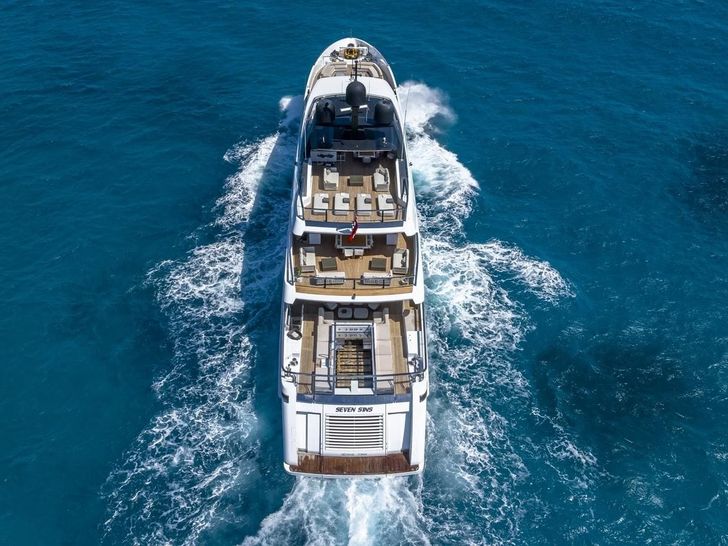 SEVEN SINS Sanlorenzo 52 Steel - aft shot cruising SEVEN SINS Sanlorenzo 52 Steel - aft shot cruising