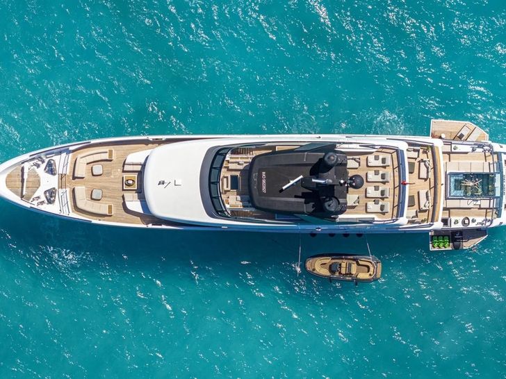 SEVEN SINS Sanlorenzo 52 Steel - top aerial shot SEVEN SINS Sanlorenzo 52 Steel - top aerial shot