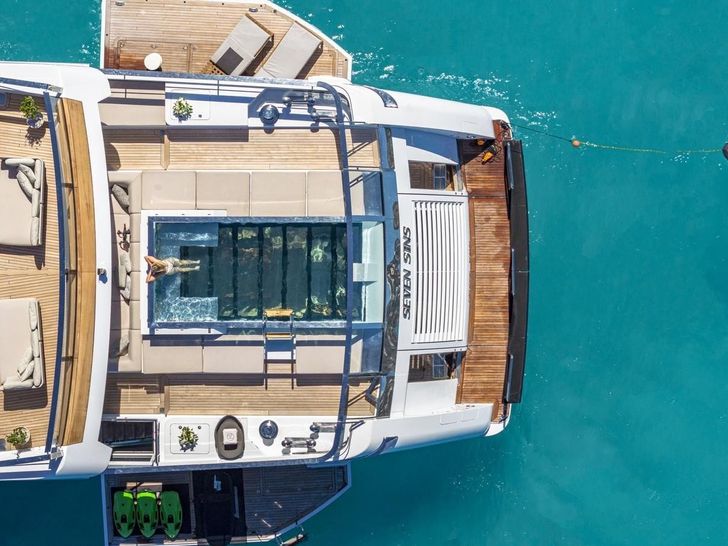 SEVEN SINS Sanlorenzo 52 Steel - top aft shot SEVEN SINS Sanlorenzo 52 Steel - top aft shot