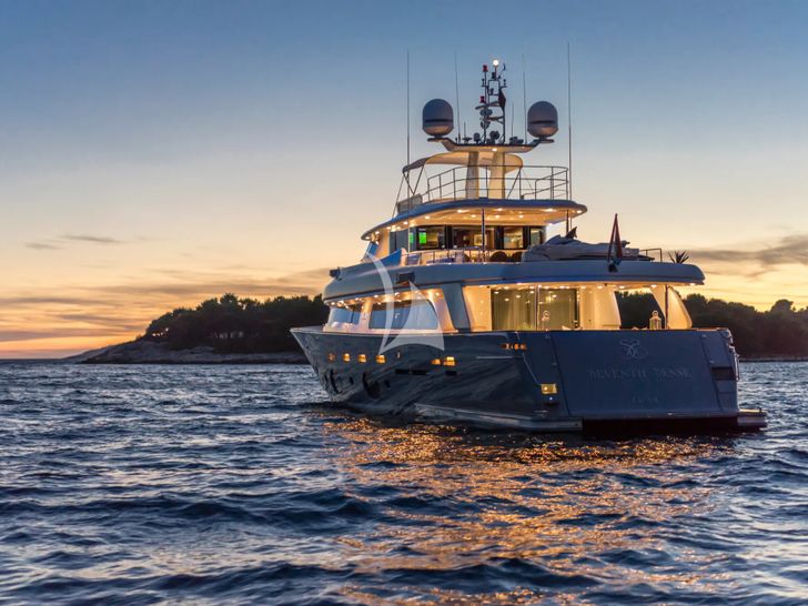 SEVENTH SENSE Ferretti 33m - aft view at night SEVENTH SENSE Ferretti 33m - aft view at night