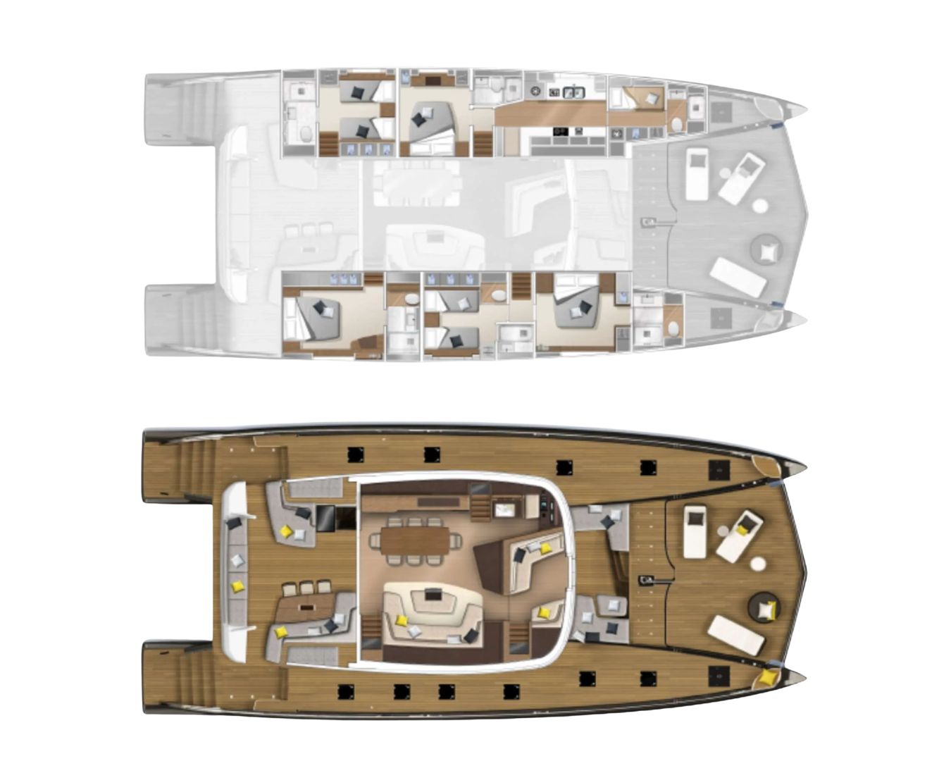 Layout for SIETE MARES Lagoon Seventy 8 - cabin and main deck layout