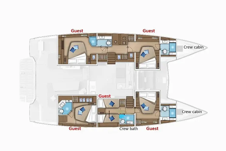 Layout for SLOW DOWN Lagoon 55 - catamaran yacht layout