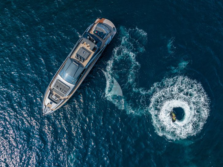 SOPHIA Pershing 9X aerial shot with the jet ski