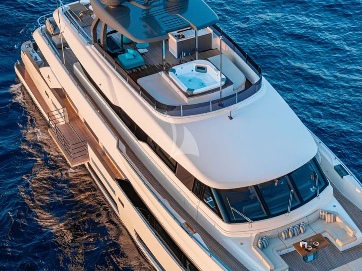 SOUTH Ferretti Custom Line Navetta 33 - aerial shot of the flybridge SOUTH Ferretti Custom Line Navetta 33 - aerial shot of the flybridge