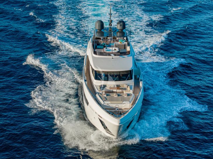 SOUTH Ferretti Custom Line Navetta 33 - cruising bow view SOUTH Ferretti Custom Line Navetta 33 - cruising bow view