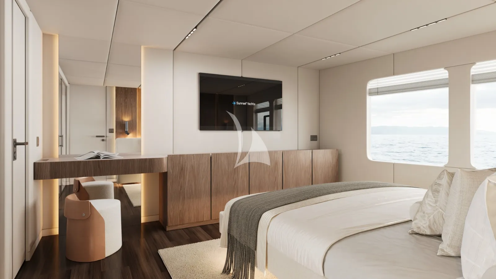 MIIA Sunreef Ultima 88 - master cabin bed and TV