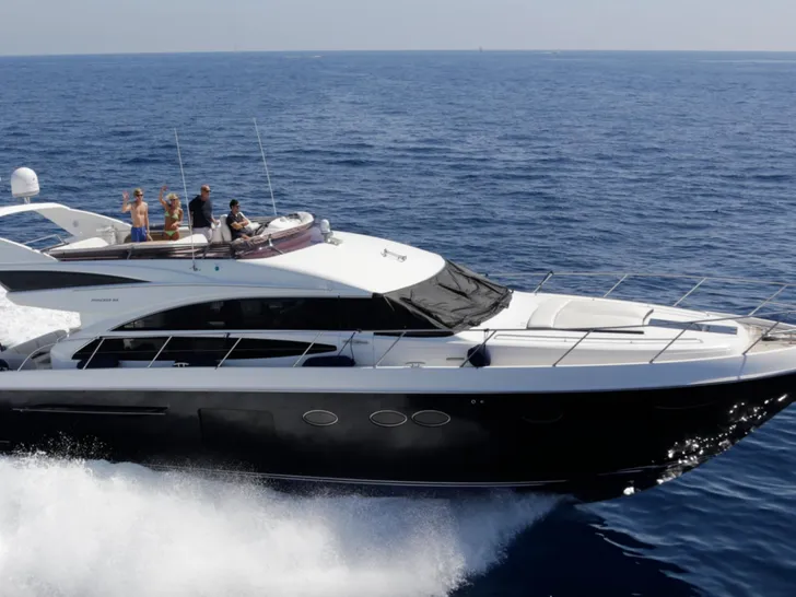 Princess 64 Fly Blue - cruising side profile Princess 64 Fly Blue - cruising side profile