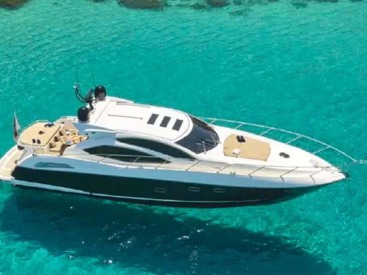 Sunseeker Predator 54 - anchored aerial shot Sunseeker Predator 54 - anchored aerial shot