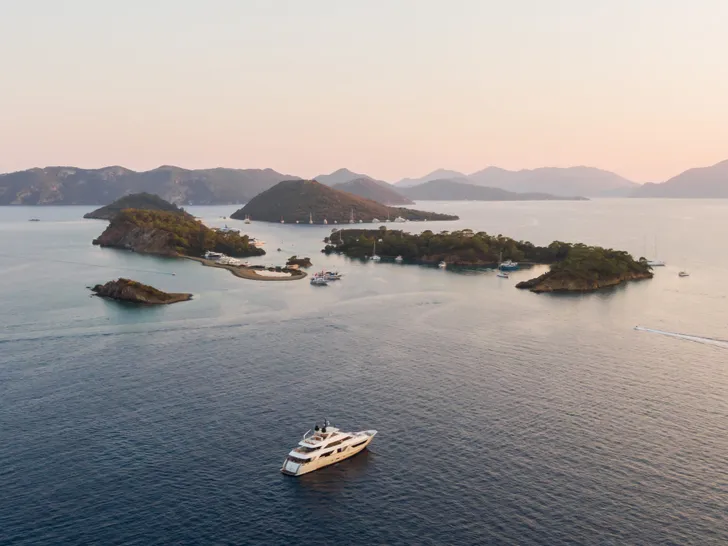 TAKARA ONE Sanlorenzo SD126 - aerial shot anchored TAKARA ONE Sanlorenzo SD126 - aerial shot anchored