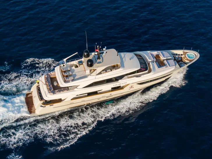 TAKARA ONE Sanlorenzo SD126 - aerial shot cruising TAKARA ONE Sanlorenzo SD126 - aerial shot cruising