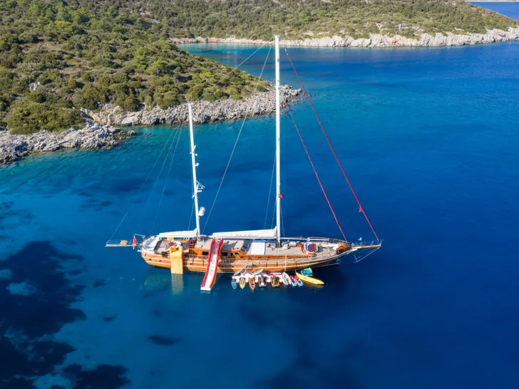 TAKE IT EASIER Umut Yillikci 38m - anchored with the water toys TAKE IT EASIER Umut Yillikci 38m - anchored with the water toys