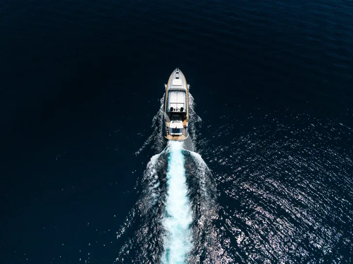 TAYYARAH AB 78 - cruising aft aerial shot TAYYARAH AB 78 - cruising aft aerial shot