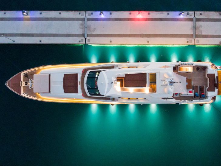 THALYSSA Ferretti Custom Line 124 - aerial shot at night THALYSSA Ferretti Custom Line 124 - aerial shot at night