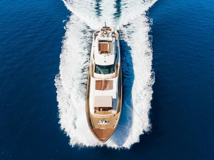 THALYSSA Ferretti Custom Line 124 - aerial shot cruising bow THALYSSA Ferretti Custom Line 124 - aerial shot cruising bow