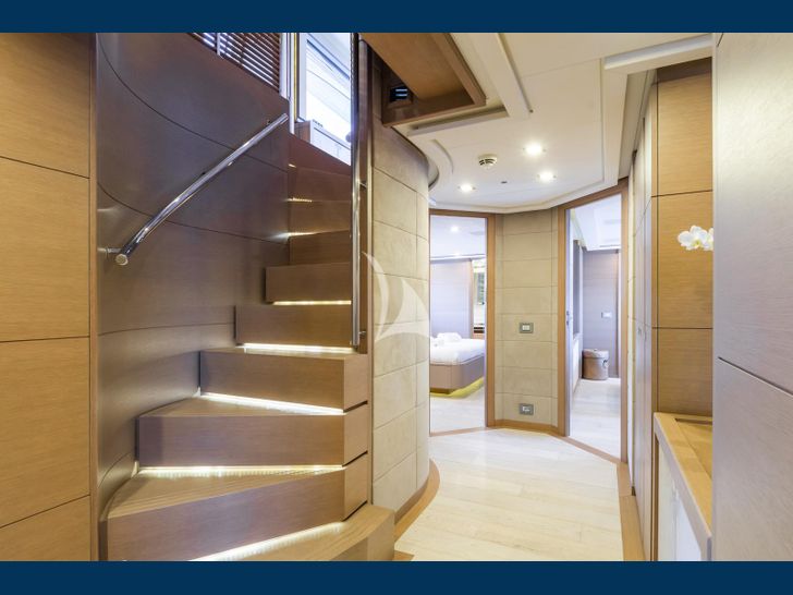 THALYSSA Ferretti Custom Line 124 staircase to the cabins
