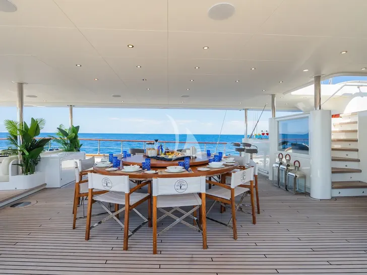 THE LANGLEY Aegean 62m - main aft deck dining area THE LANGLEY Aegean 62m - main aft deck dining area
