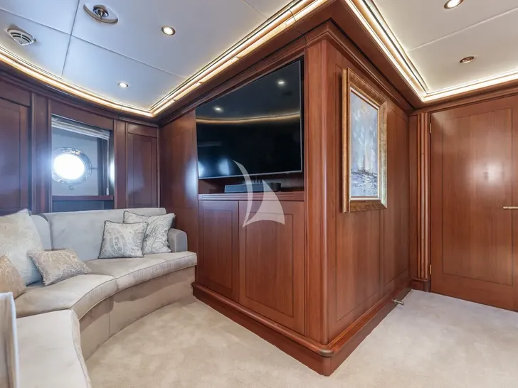 THE LANGLEY Aegean 62m - master cabin TV lounge THE LANGLEY Aegean 62m - master cabin TV lounge