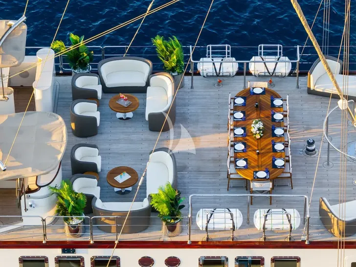 THE LANGLEY Aegean 62m - sundeck lounge and alfresco dining area THE LANGLEY Aegean 62m - sundeck lounge and alfresco dining area