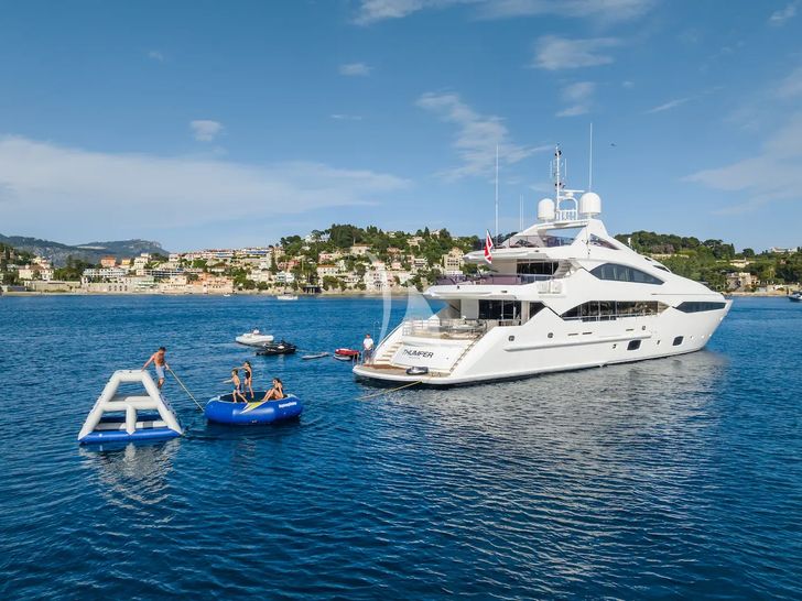 THUMPER Sunseeker 40m - anchored with water toys THUMPER Sunseeker 40m - anchored with water toys
