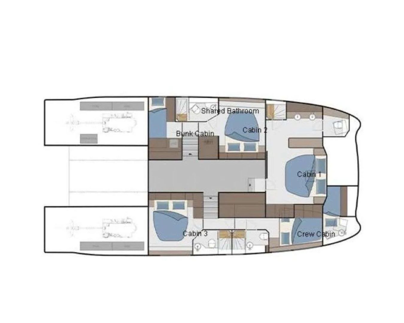 Layout for TREASURED C’s Aquila 50 - cabin layout