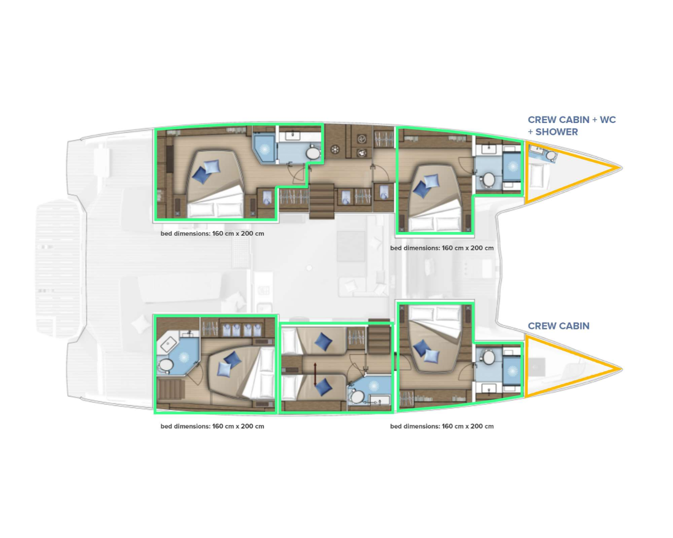 Layout for TRI WING Lagoon 55 - cabin layout