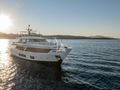 TWINS Ferretti Custom Line Navetta 30 - anchored under the sunset TWINS Ferretti Custom Line Navetta 30 - anchored under the sunset