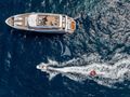 TWINS Ferretti Custom Line Navetta 30 - top aerial shot with the water toys TWINS Ferretti Custom Line Navetta 30 - top aerial shot with the water toys