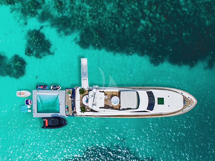 FOR YOUR EYES ONLY Astondoa 102 GLX - top aerial shot with the water toys FOR YOUR EYES ONLY Astondoa 102 GLX - top aerial shot with the water toys