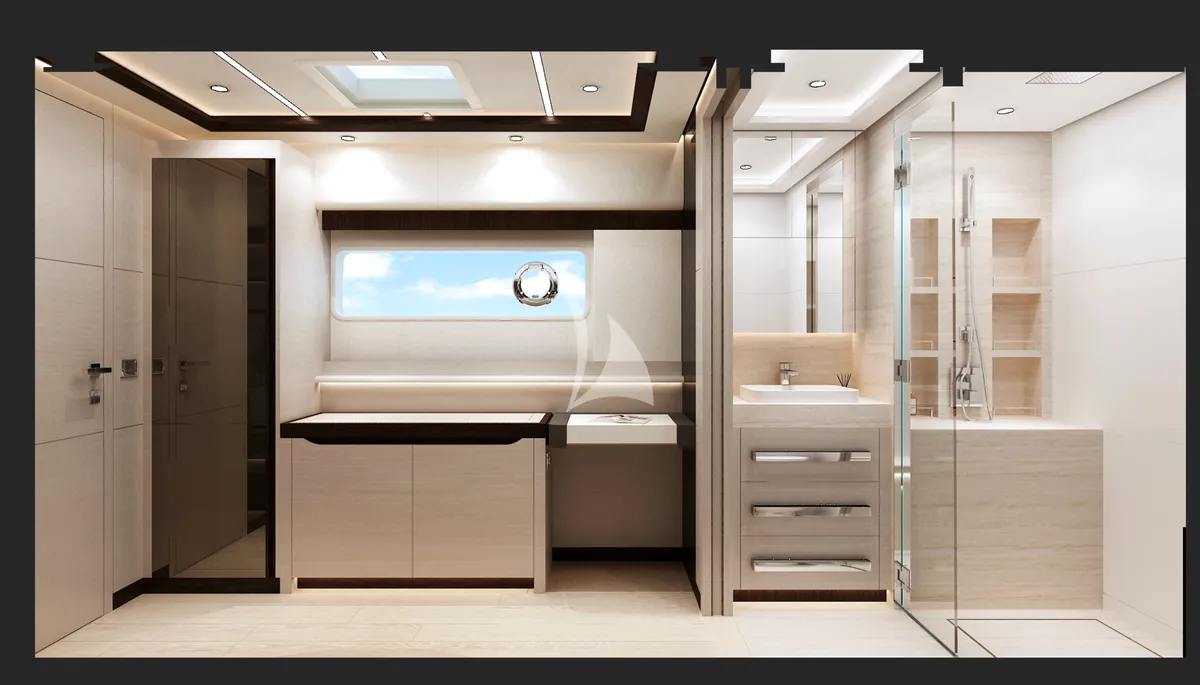 UNDER THE RADAR HeySea 80 - cabin vanity and premium bathroom