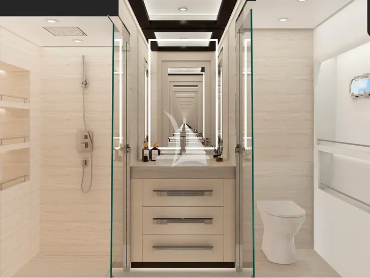 UNDER THE RADAR HeySea 80 - master cabin ensuite bathroom UNDER THE RADAR HeySea 80 - master cabin ensuite bathroom