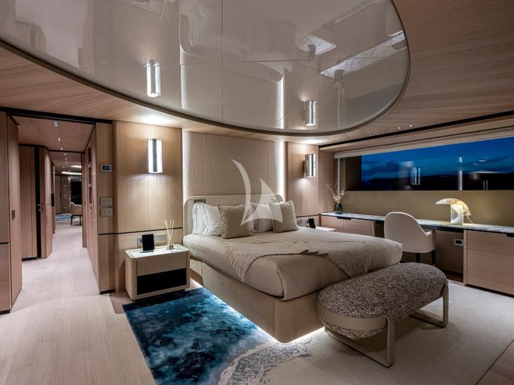 UNIQUE S Sanlorenzo SD118 - master cabin wide shot UNIQUE S Sanlorenzo SD118 - master cabin wide shot