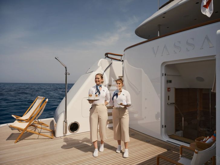 VASSA Feadship 68m - stewardesses ready to welcome guests VASSA Feadship 68m - stewardesses ready to welcome guests