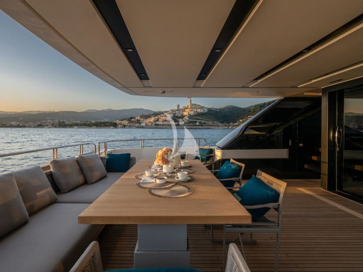 VAUBAN Sanlorenzo SL120 Asymmetric - main aft deck dining area VAUBAN Sanlorenzo SL120 Asymmetric - main aft deck dining area