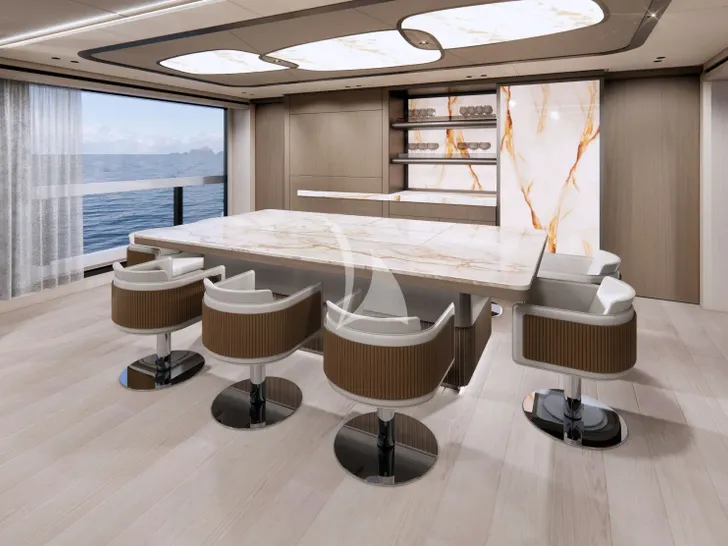 WHITE STAR Mangusta(Overmarine)Oceano 39 - main dining area WHITE STAR Mangusta(Overmarine)Oceano 39 - main dining area