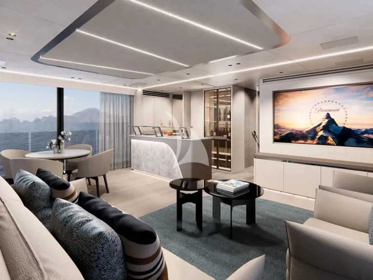 WHITE STAR Mangusta(Overmarine)Oceano 39 - main saloon TV WHITE STAR Mangusta(Overmarine)Oceano 39 - main saloon TV