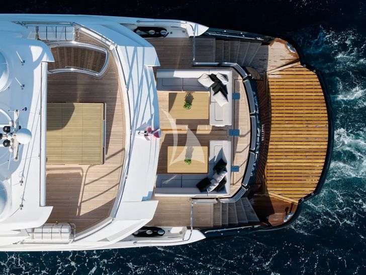 WICKED PLAY Sunseeker 115 Sport Yacht - aft aerial shot WICKED PLAY Sunseeker 115 Sport Yacht - aft aerial shot