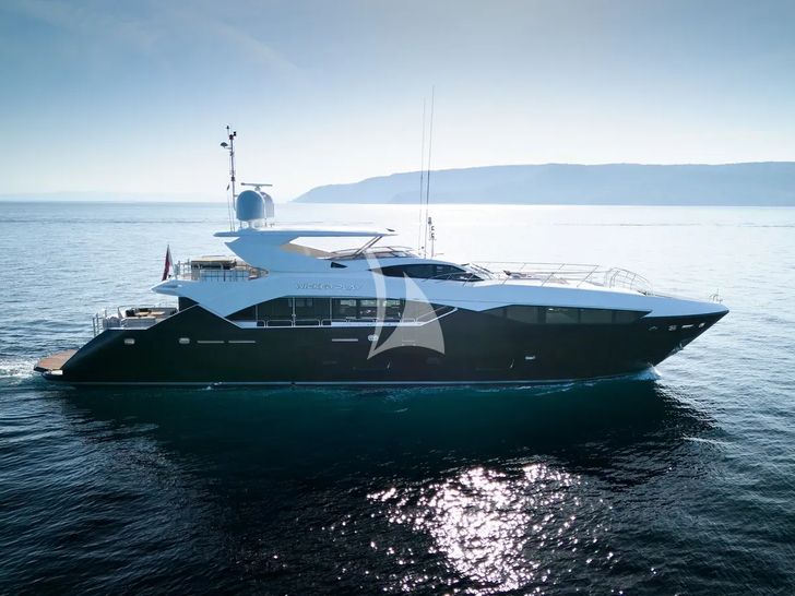 WICKED PLAY Sunseeker 115 Sport Yacht - anchored side profile WICKED PLAY Sunseeker 115 Sport Yacht - anchored side profile