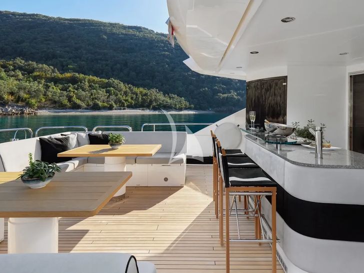 WICKED PLAY Sunseeker 115 Sport Yacht - main aft deck bar area WICKED PLAY Sunseeker 115 Sport Yacht - main aft deck bar area