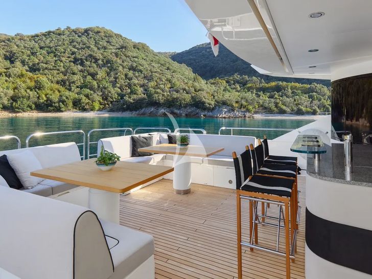 WICKED PLAY Sunseeker 115 Sport Yacht - main aft deck seating WICKED PLAY Sunseeker 115 Sport Yacht - main aft deck seating