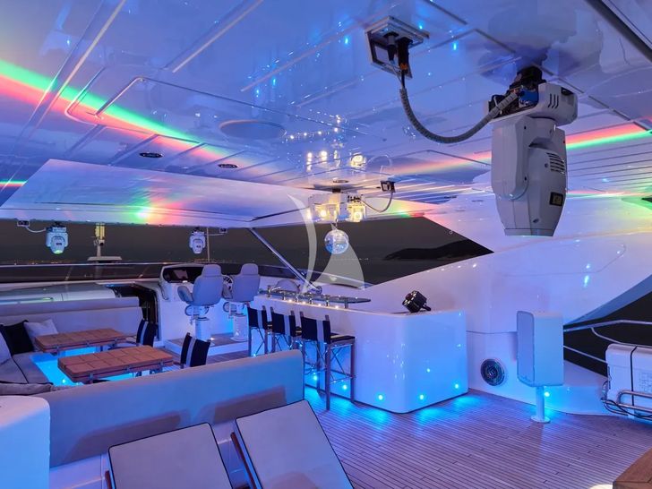 WICKED PLAY Sunseeker 115 Sport Yacht - sun deck at night WICKED PLAY Sunseeker 115 Sport Yacht - sun deck at night