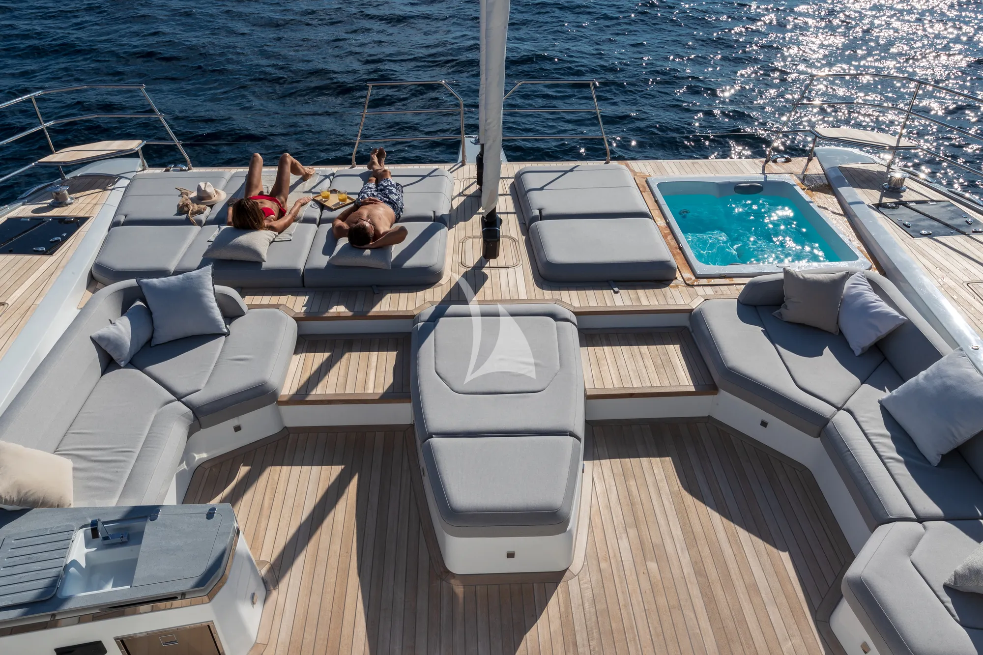 WINDKIND Fountaine Pajot Thira 80 - foredeck lounge,sunbathing area,and jacuzzi