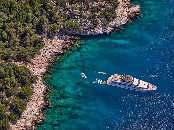 WOMBAT Sanlorenzo SL106 - aerial shot anchored WOMBAT Sanlorenzo SL106 - aerial shot anchored