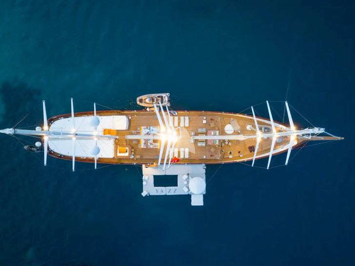 YAZZ Aegean Custom Sailing Yacht 55m - aerial shot YAZZ Aegean Custom Sailing Yacht 55m - aerial shot