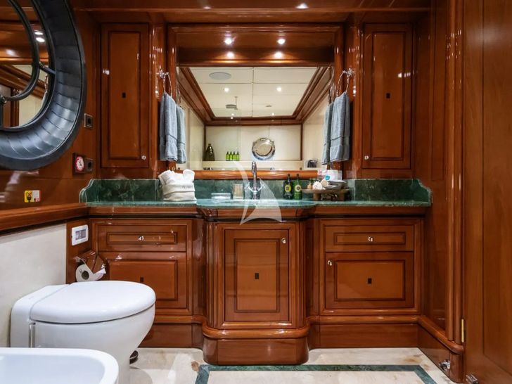 YAZZ Aegean Custom Sailing Yacht 55m - cabin bathroom vanity unit and toilet YAZZ Aegean Custom Sailing Yacht 55m - cabin bathroom vanity unit and toilet
