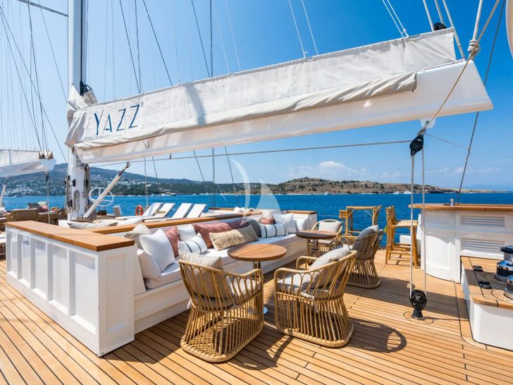 YAZZ Aegean Custom Sailing Yacht 55m - multiple seating areas YAZZ Aegean Custom Sailing Yacht 55m - multiple seating areas