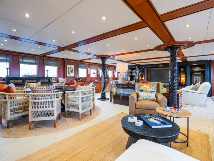 YAZZ Aegean Custom Sailing Yacht 55m - saloon lounge and dining area YAZZ Aegean Custom Sailing Yacht 55m - saloon lounge and dining area