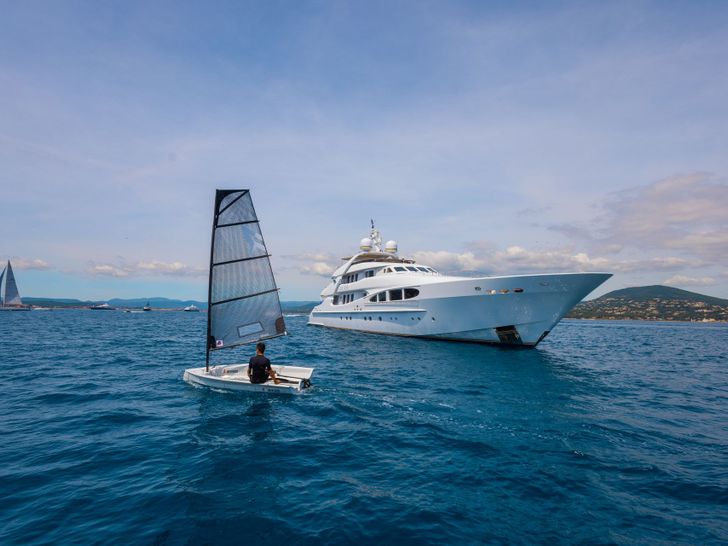 LUISA Heesen 4700 - anchored with the mini sail boat LUISA Heesen 4700 - anchored with the mini sail boat