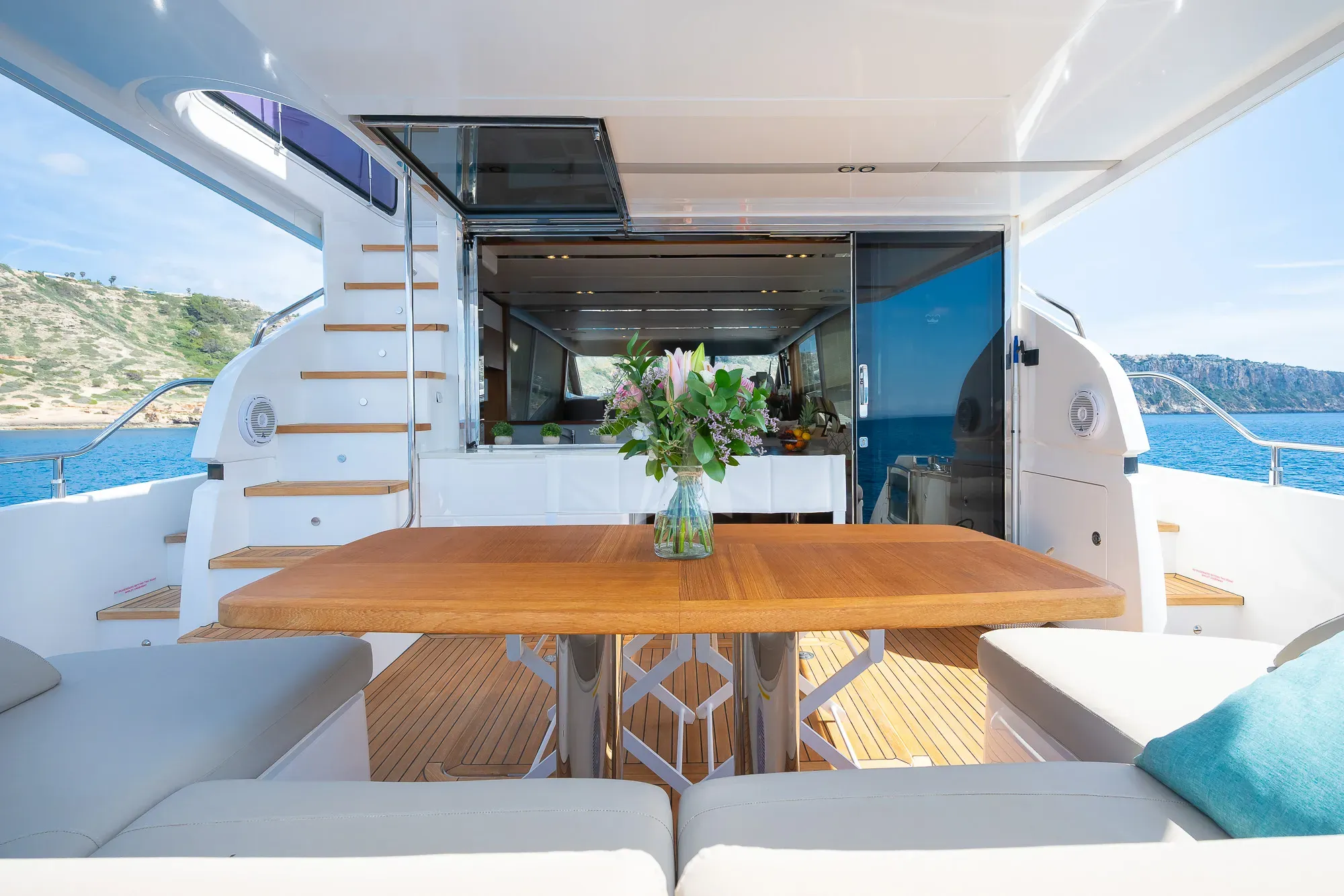 ZEN OF LONDON Princess 68 - aft deck dining table