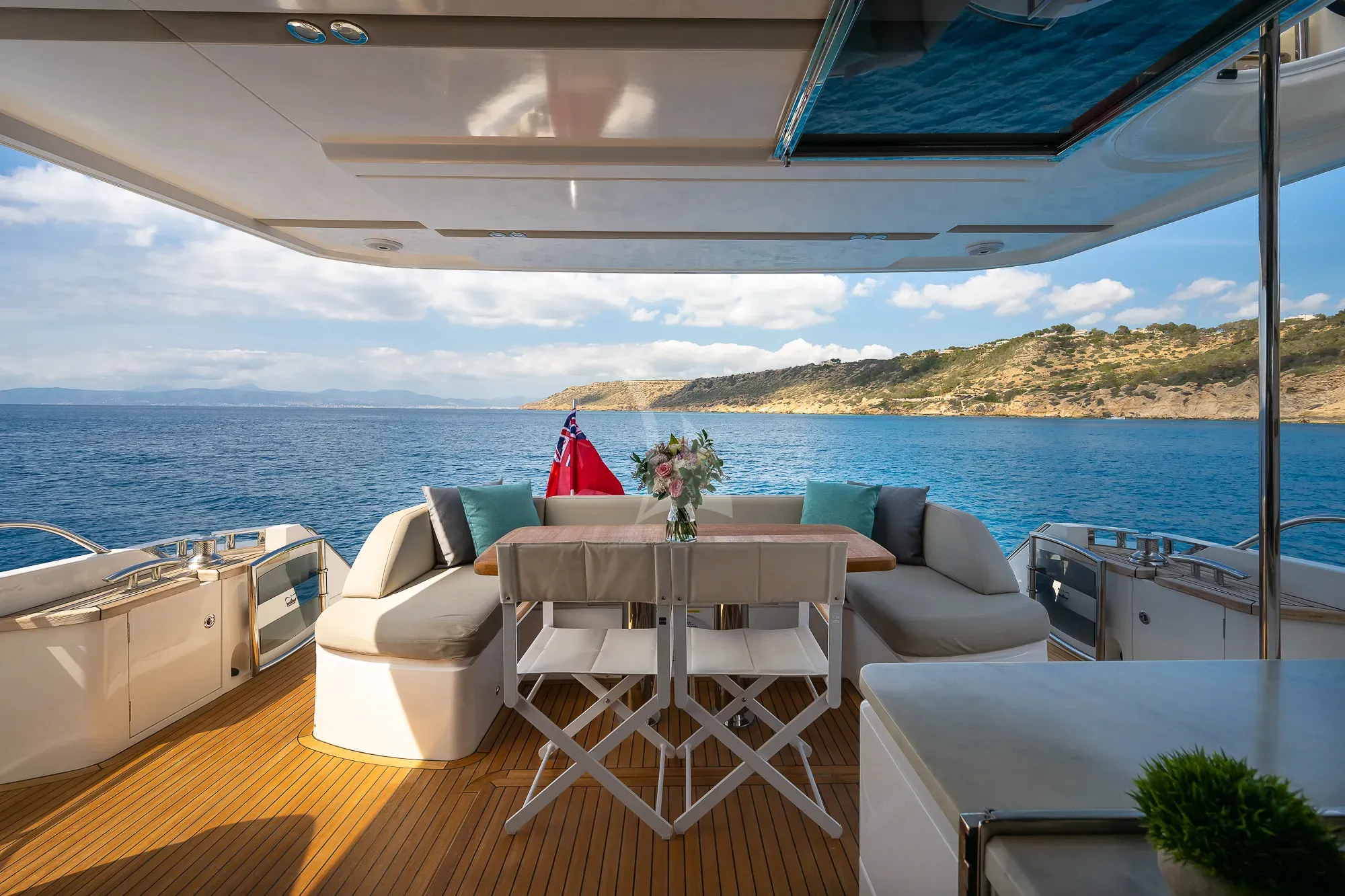 ZEN OF LONDON Princess 68 - aft deck lounge and alfresco dining area